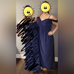 Marine David’s bridal jersey off shoulder bridesmaid dress